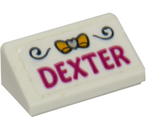 LEGO White Slope 1 x 2 (31°) with 'DEXTER' Sticker (85984)