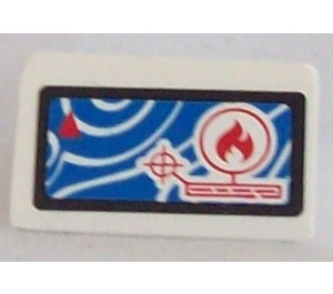 LEGO White Slope 1 x 2 (31°) with Flame in red circle and blue wavy background Sticker (85984)