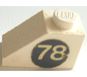LEGO White Slope 1 x 2 (45°) with 78 Sticker (left) without Centre Stud (3040)