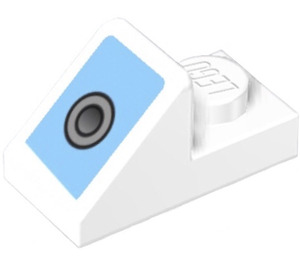 LEGO White Slope 1 x 2 (45°) with Plate with Light Blue Shape and Round Catch Sticker (15672)