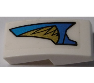 LEGO White Slope 1 x 2 Curved with Blue and Gold Feather (Right) Sticker (11477)