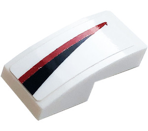 LEGO blanc Pente 1 x 2 Incurvé avec rouge et Noir Stripe La gauche Autocollant (11477)