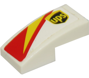 LEGO blanc Pente 1 x 2 Incurvé avec rouge et Jaune Rayures et UPS logo (La gauche) Autocollant (11477)