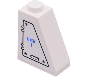 LEGO White Slope 1 x 2 x 2 (65°) with 'LOCK 1' & Hatch (Right) Sticker (60481)