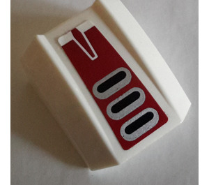 LEGO blanc Pente 1 x 2 x 2 Incurvé avec Noir Grille, Dark rouge Background Autocollant (30602)