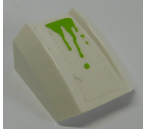 LEGO blanc Pente 1 x 2 x 2 Incurvé avec Lime Splatters (La gauche) Autocollant (28659)