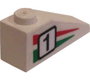 LEGO White Slope 1 x 3 (25°) with "1", Green/Red Stripes (Right) Sticker (4286)