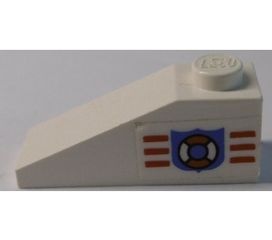 LEGO White Slope 1 x 3 (25°) with Life Ring, Red Stripes (Left) Sticker (4286)