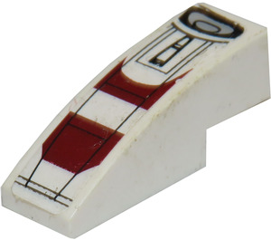 LEGO White Slope 1 x 3 Curved with black lines and dark red pattern Sticker (50950)
