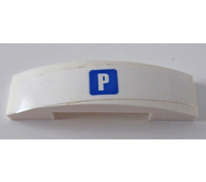 LEGO White Slope 1 x 4 Curved Double with White 'P' on Blue Square Sticker (93273)