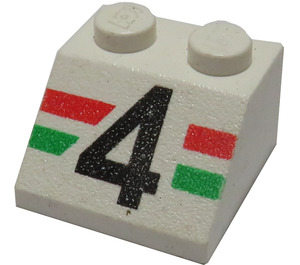 LEGO Wit Helling 2 x 2 (45°) met Zwart "4" en Green en Rood Strepen (3039)