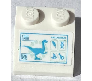 LEGO Bianco Pendenza 2 x 2 (45°) con 'GALLIMIMUS' e Dinosauro Adesivo (3039)