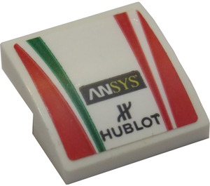 LEGO blanc Pente 2 x 2 Incurvé avec 'ANSYS' et 'HUBLOT' Autocollant (15068)