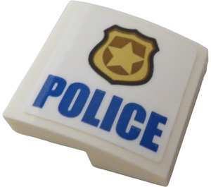 LEGO blanc Pente 2 x 2 Incurvé avec Badge et "Police" (La gauche) Autocollant (15068)
