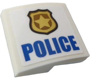 LEGO blanc Pente 2 x 2 Incurvé avec Badge et "Police" (Droite) Autocollant (15068)
