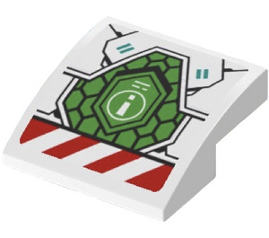 LEGO White Slope 2 x 2 Curved with Green Hexagonal Pattern and Red Stripes Sticker (15068)