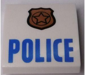 LEGO Blanc Pente 2 x 2 Incurvé avec "Police", Cuivre Badge avec Noir Border À l'extérieur et Inside (15068)