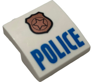 LEGO Weiß Steigung 2 x 2 Gebogen mit "Polizei", Golden Badge mit Schwarz Border Außen und Inside (15068 / 24437)