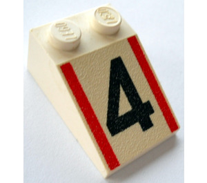 LEGO White Slope 2 x 3 (25°) with Black "4" and Red Stripes with Rough Surface (3298)