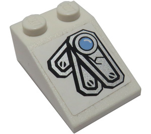 LEGO White Slope 2 x 3 (25°) with Cracked Armor Plate, Blue Light (Left) Sticker with Rough Surface (3298)