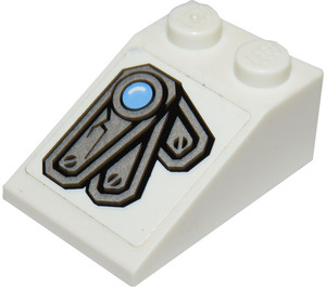 LEGO White Slope 2 x 3 (25°) with Cracked Armor Plate, Blue Light (Right) Sticker with Rough Surface (3298)
