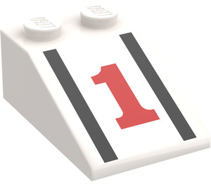 LEGO White Slope 2 x 3 (25°) with Red "1" and Black Stripes with Rough Surface (3298)