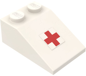 LEGO Bianco Pendenza 2 x 3 (25°) con Rosso Croce Adesivo con superficie ruvida (3298)