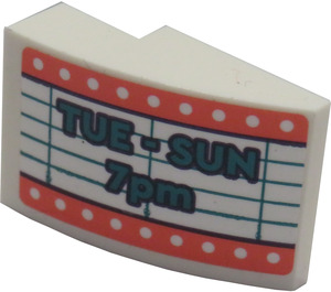 LEGO White Slope 2 x 3 Curved with Blue 'TUE - SUN 7 pm' Sticker (24309)