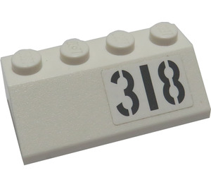 LEGO White Slope 2 x 4 (45°) with '318' (Left) Sticker with Rough Surface (3037)