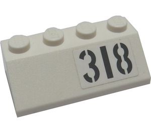 LEGO blanc Pente 2 x 4 (45°) avec '318' (La gauche) Autocollant avec surface rugueuse (3037)