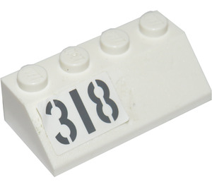 LEGO White Slope 2 x 4 (45°) with '318' (Right) Sticker with Rough Surface (3037)