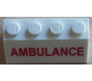 LEGO White Slope 2 x 4 (45°) with 'AMBULANCE' Sticker with Rough Surface (3037)