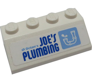 LEGO White Slope 2 x 4 (45°) with 'Joes's Plumbing' Sticker with Rough Surface (3037)