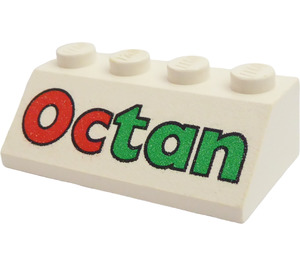 LEGO White Slope 2 x 4 (45°) with Red and Green Octan Pattern with Rough Surface (3037)