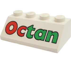 LEGO Wit Helling 2 x 4 (45°) met Rood en Groen Octan Patroon met ruw oppervlak (3037)