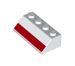 LEGO White Slope 2 x 4 (45°) with Red Stripe with Rough Surface (3037 / 49412)