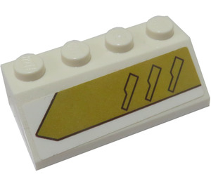 LEGO White Slope 2 x 4 (45°) with Vents on Gold Background Sticker with Rough Surface (3037)