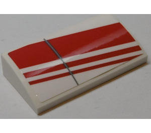 LEGO White Slope 2 x 4 Curved with 3 Diagonal Red Stripes (Left) Sticker with Bottom Tubes (88930)
