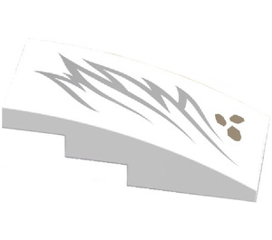 LEGO White Slope 2 x 4 Curved with 3 Gold Spots and Silver Feather Pattern (Left) Sticker (93606)