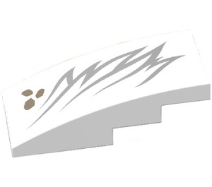 LEGO White Slope 2 x 4 Curved with 3 Gold Spots and Silver Feather Pattern (Right) Sticker (93606)