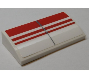 LEGO White Slope 2 x 4 Curved with 3 Red Stripes Sticker with Bottom Tubes (88930)
