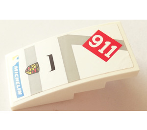 LEGO White Slope 2 x 4 Curved with 911 Porsche Emblem and Michelin Sticker (93606)