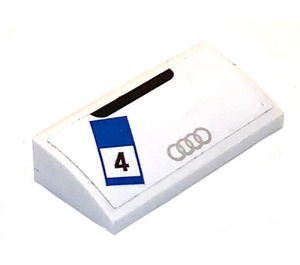 LEGO White Slope 2 x 4 Curved with Audi Rings '4' Sticker with Bottom Tubes (88930)