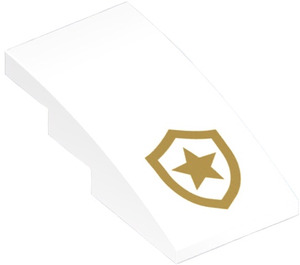 LEGO White Slope 2 x 4 Curved with Gold Star in Shield Sticker (93606)