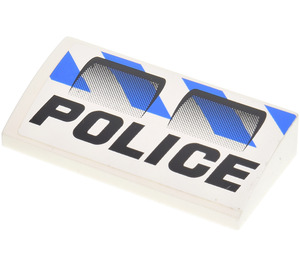 LEGO White Slope 2 x 4 Curved with 'POLICE' and Stripes Sticker without Bottom Tubes (61068)