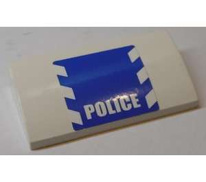 LEGO White Slope 2 x 4 Curved with 'POLICE', Blue and White Danger Stripes Sticker with Bottom Tubes (88930)