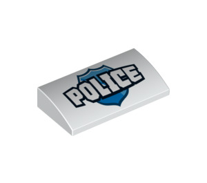 LEGO White Slope 2 x 4 Curved with 'POLICE' over Police Badge with Bottom Tubes (16384 / 61068)