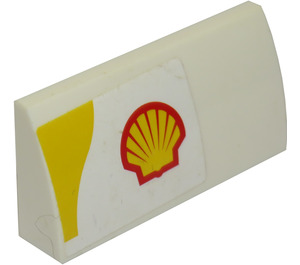 LEGO White Slope 2 x 4 Curved with Shell Logo and Yellow Upper Left Corner Pattern Model Right Side Sticker with Bottom Tubes (88930)