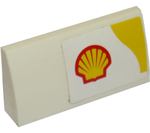 LEGO White Slope 2 x 4 Curved with Shell Logo and Yellow Upper Right Corner Sticker with Bottom Tubes (88930)