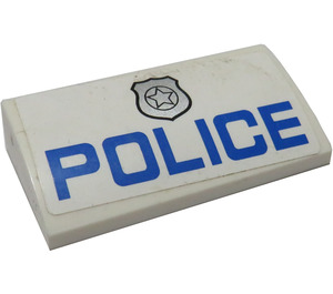 LEGO White Slope 2 x 4 Curved with Silver Police and 'Police' Sticker with Bottom Tubes (88930)